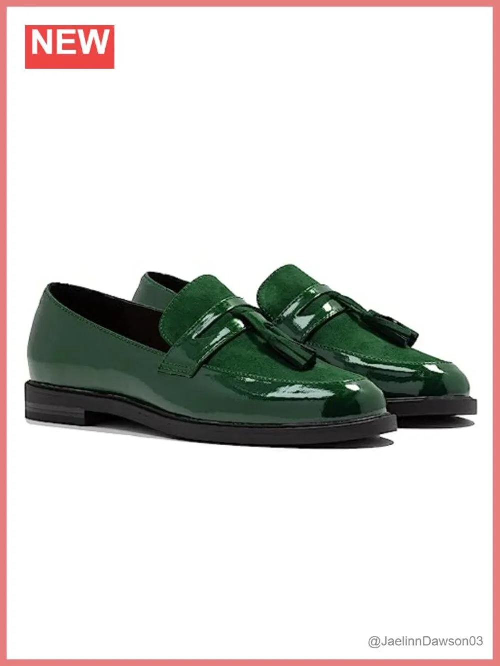 Women Chunky Heel Tassel Loafers Patent Microfiber Slip On Fringe Round Toe